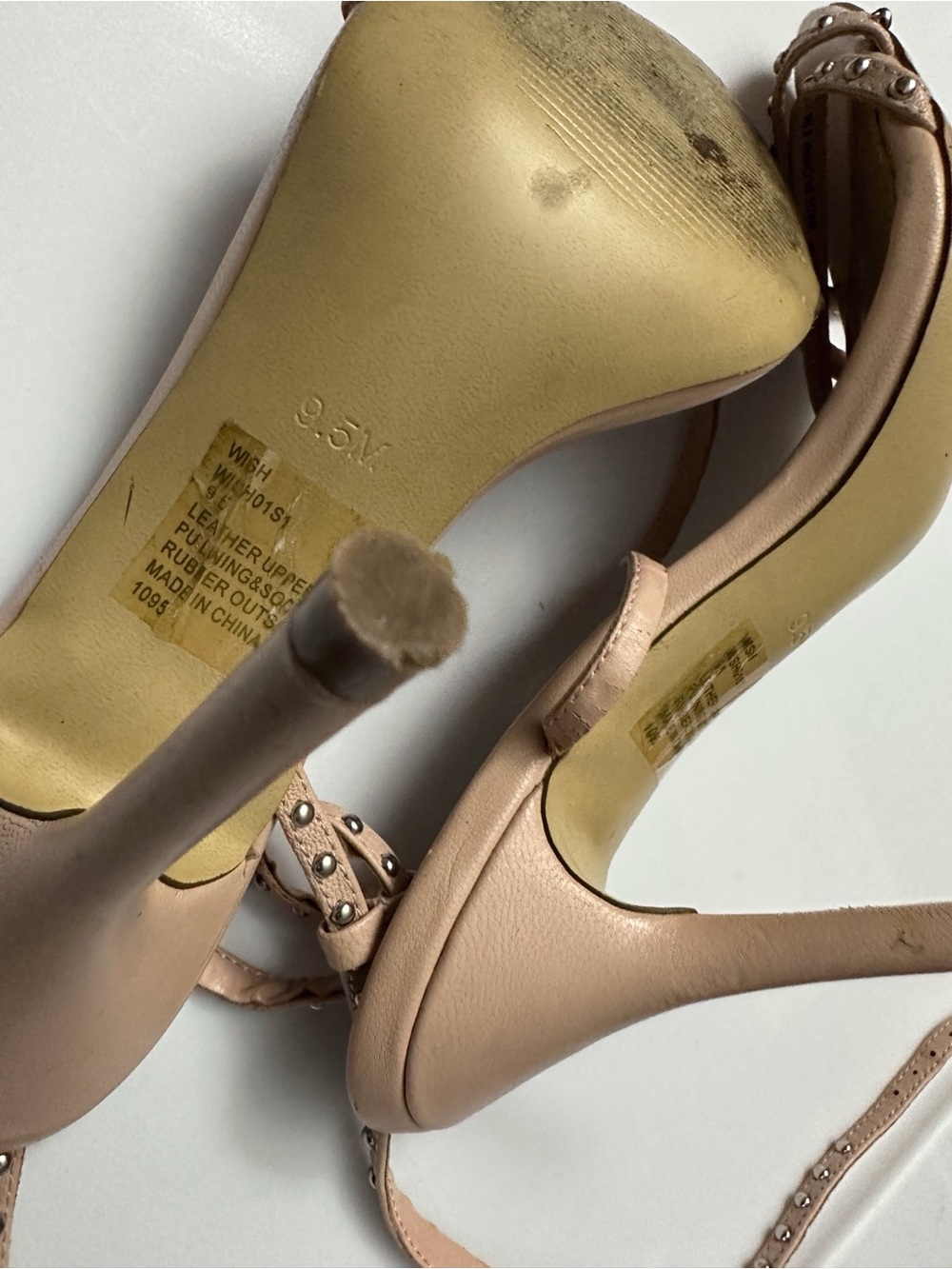 Steve Madden Leather Nude Blush Pink Studded Strappy Heels Chic Y2K - Picture 10 of 11